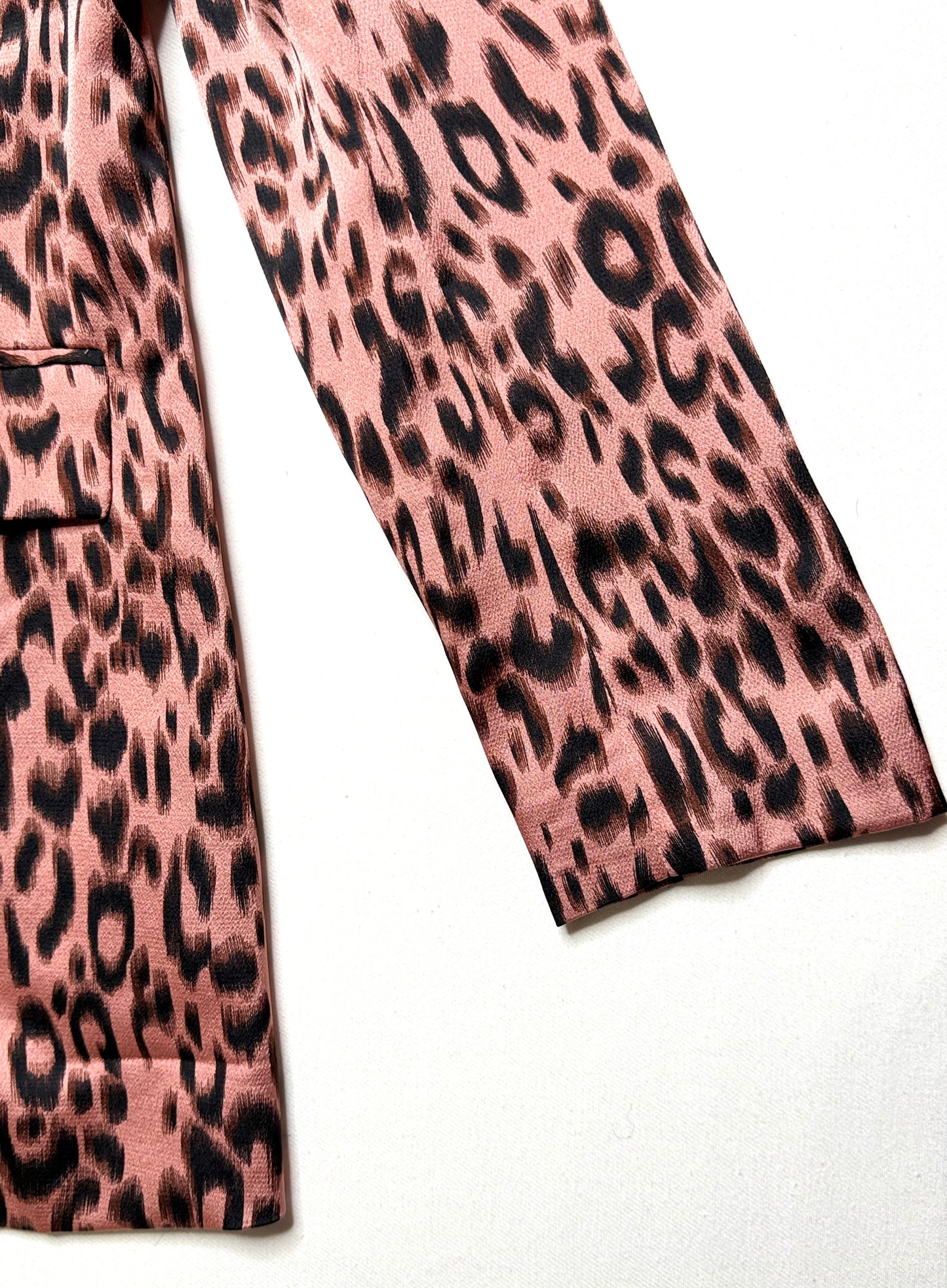 Missguided Peachy Pink Animal Print Longline Jacket Size 4 | Open Front Blazer with Pockets