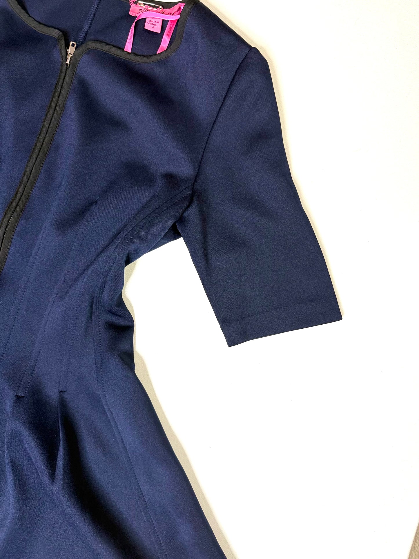 Betsey Johnson Navy Blue Scuba Fit & Flare Zip Front Midi Dress Size 4
