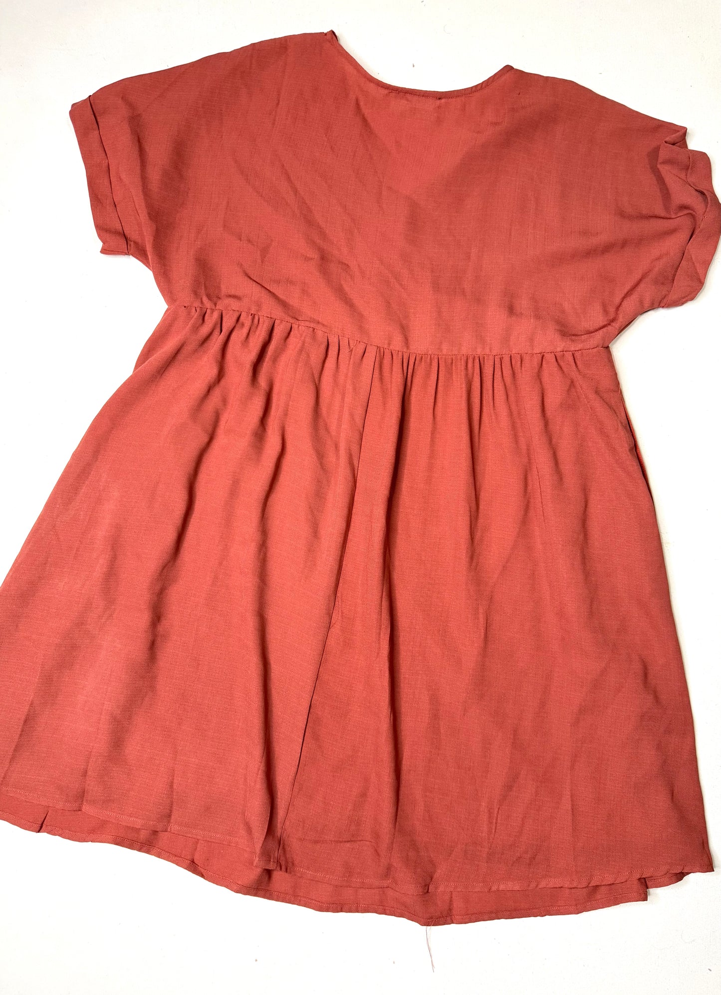 Hudson Gray Rust Orange Babydoll Dress Medium Boho V Neck Short Sleeve Mini Shift Dress
