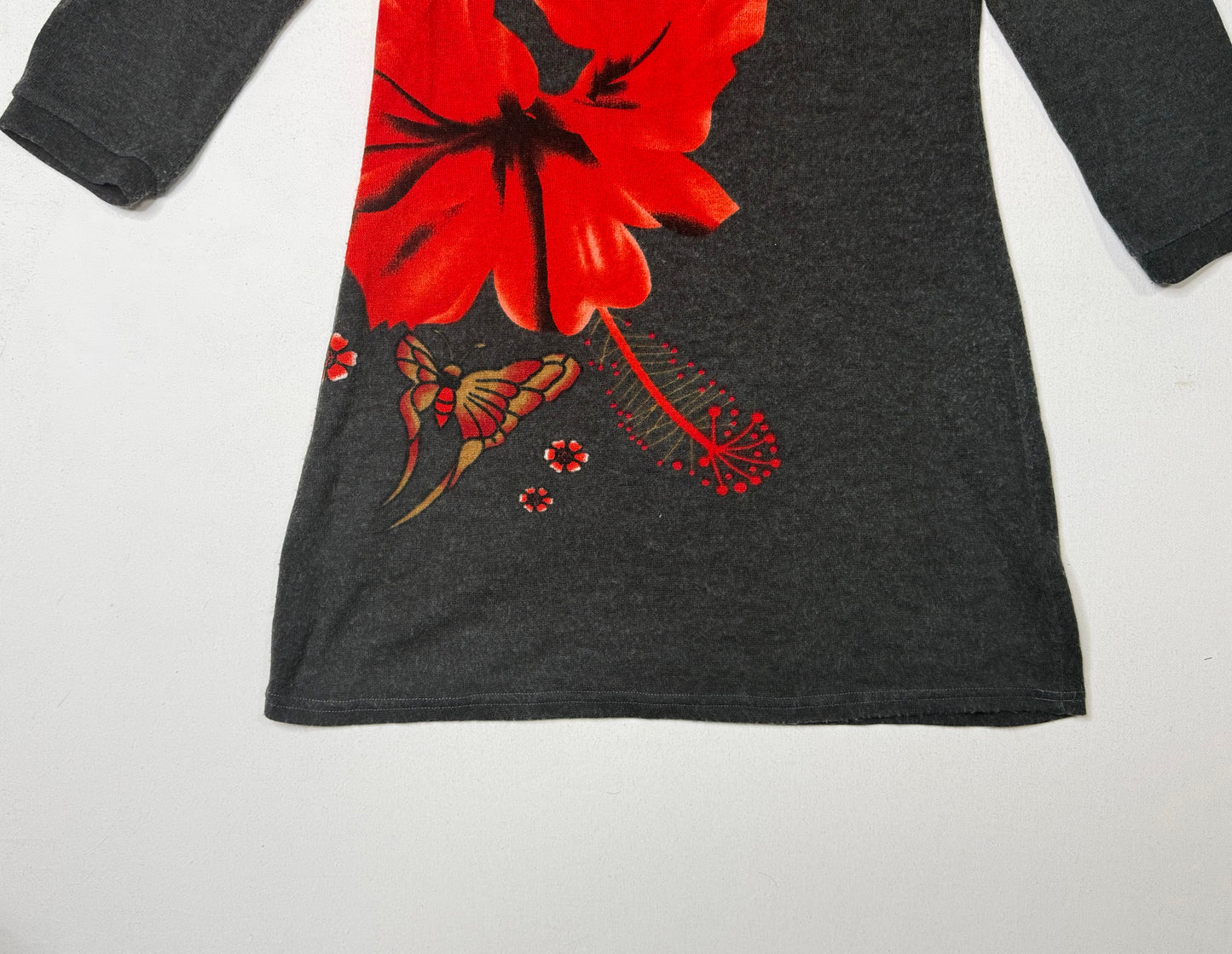 Aryeh Gray Red Hibiscus Floral Tunic Dress Size Small