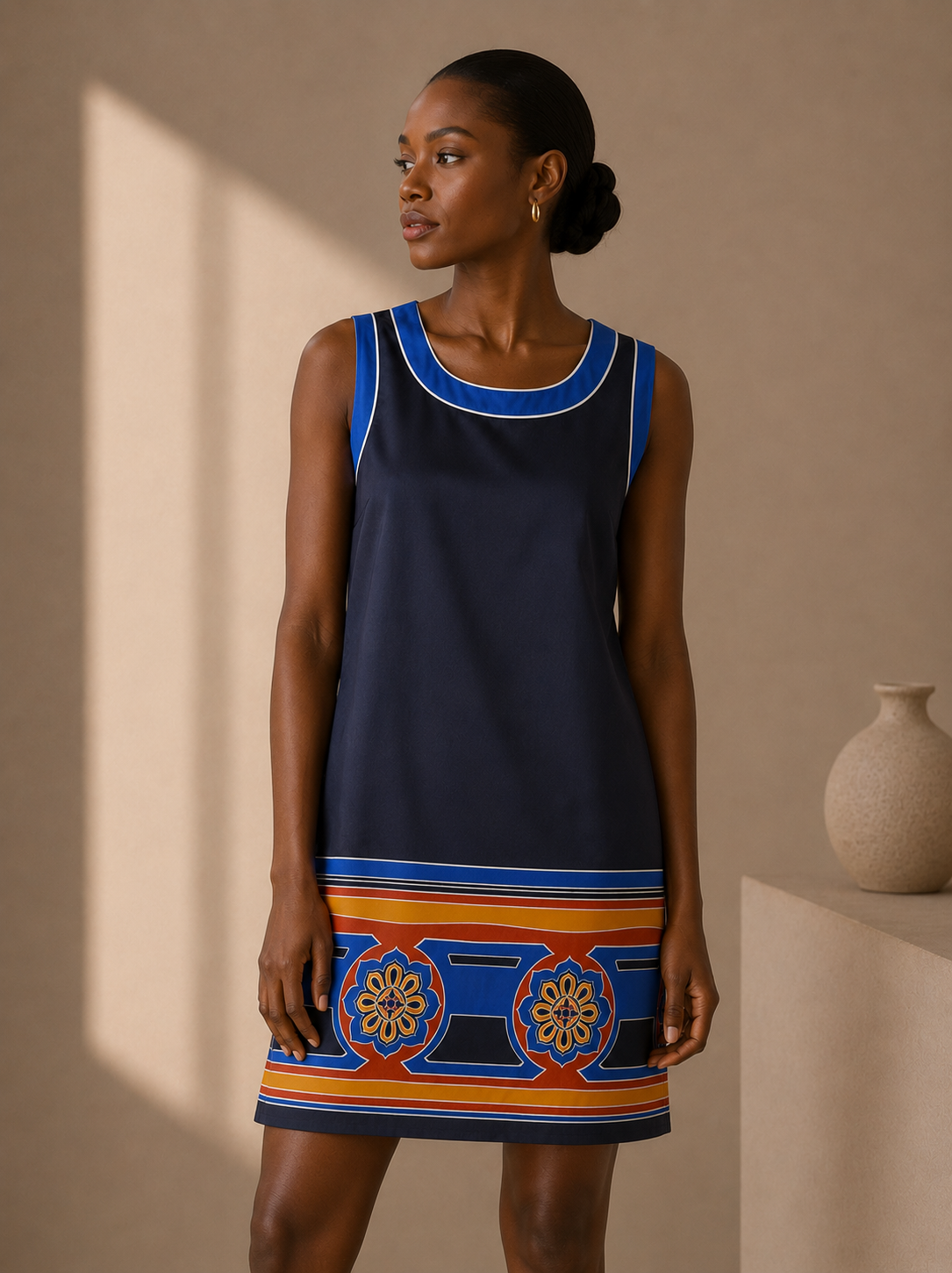 Banana Republic Navy Blue and Orange Sleeveless Shift Dress Size 2