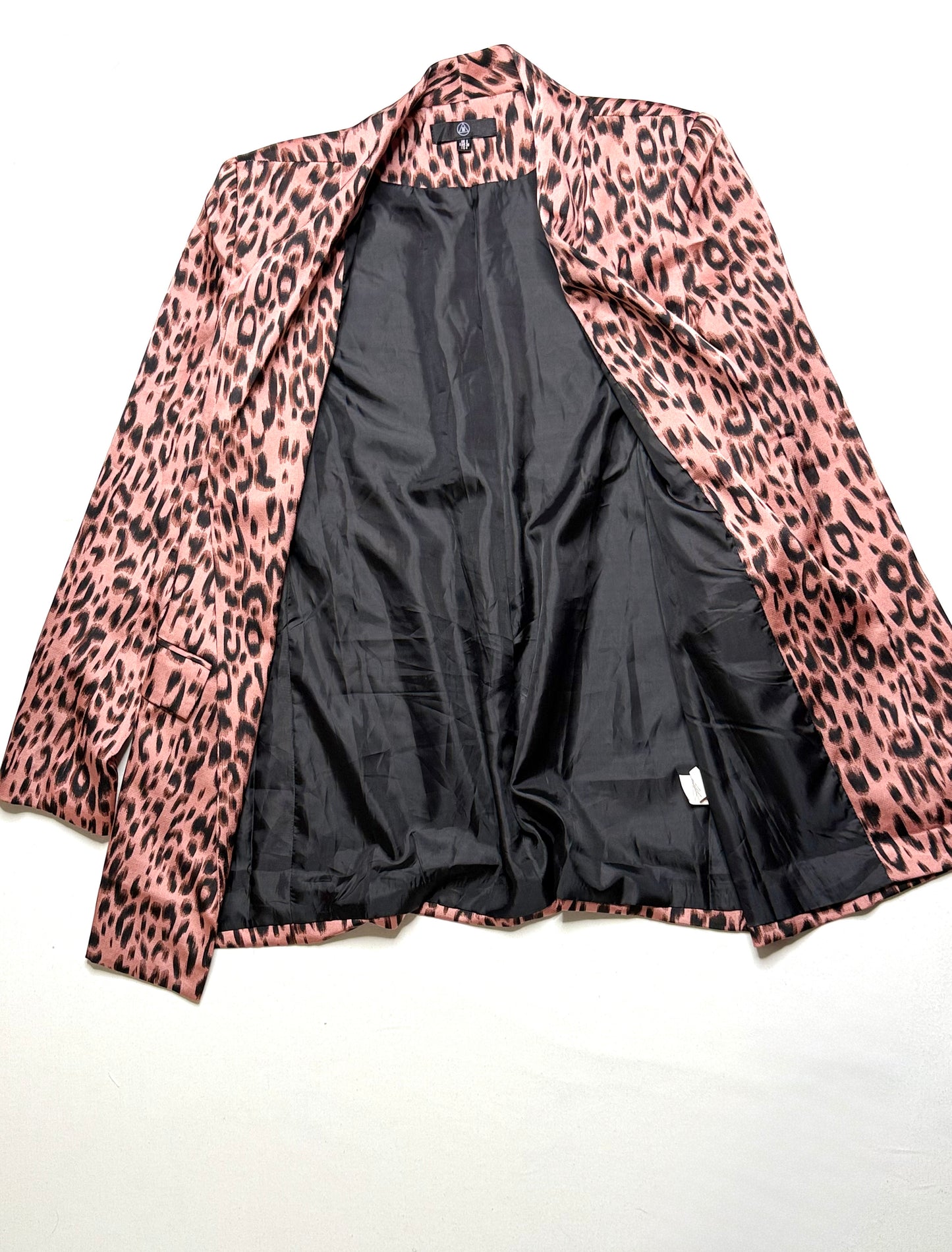 Missguided Peachy Pink Animal Print Longline Jacket Size 4 | Open Front Blazer with Pockets