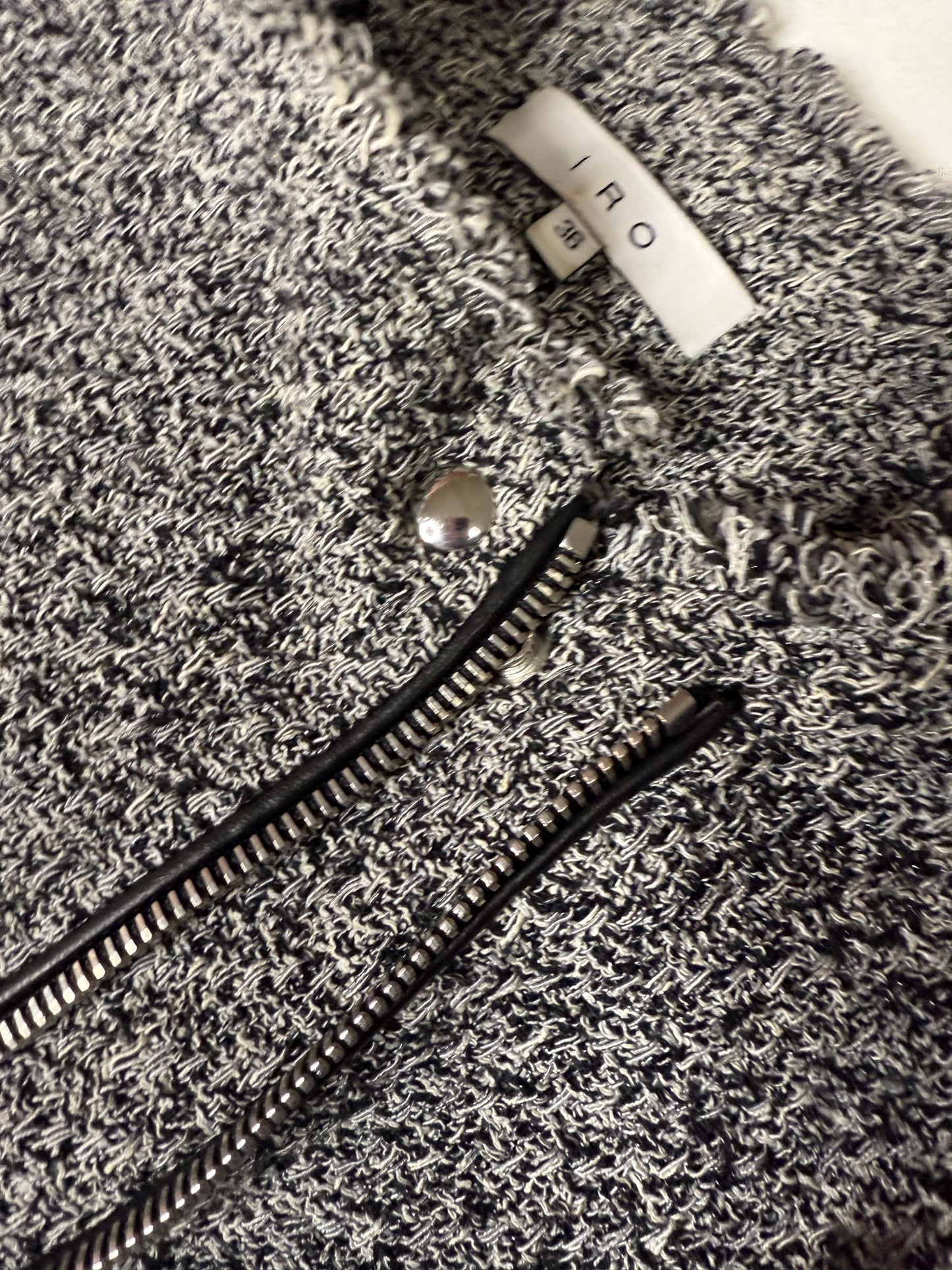 IRO Carlota Tweed Bouclé Asymmetrical Zip Jacket Gray Frayed Trim Size 36 (4)