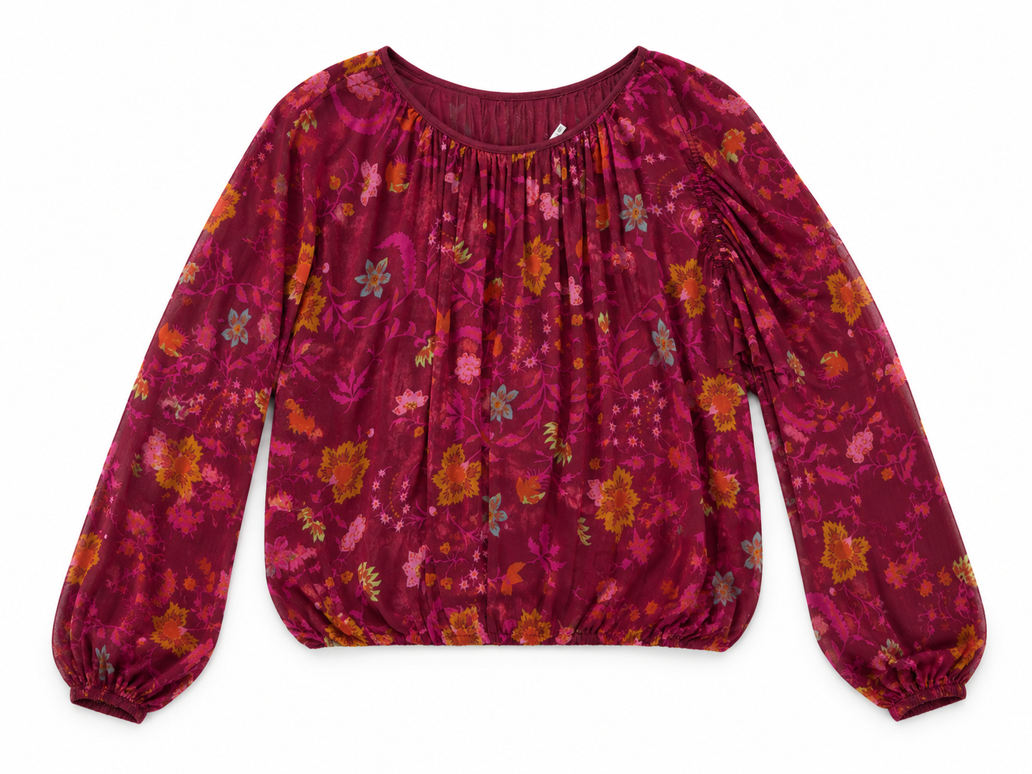 Free People Floral Peasant Boho Ballon Sleeve Blouse - Berry Size Extra Small
