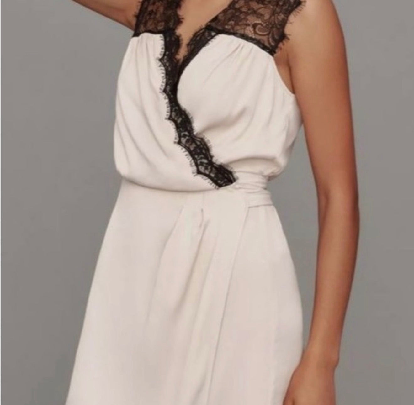 Anthropologie Ivory & Black Lace Wrap Midi Sleeveless V-Neck Midi Dress Size M