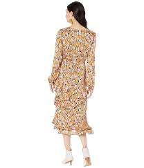 WAYF Floral Tiered V-Neck Dress Size Small – Long Sleeve Lined Midi Dress