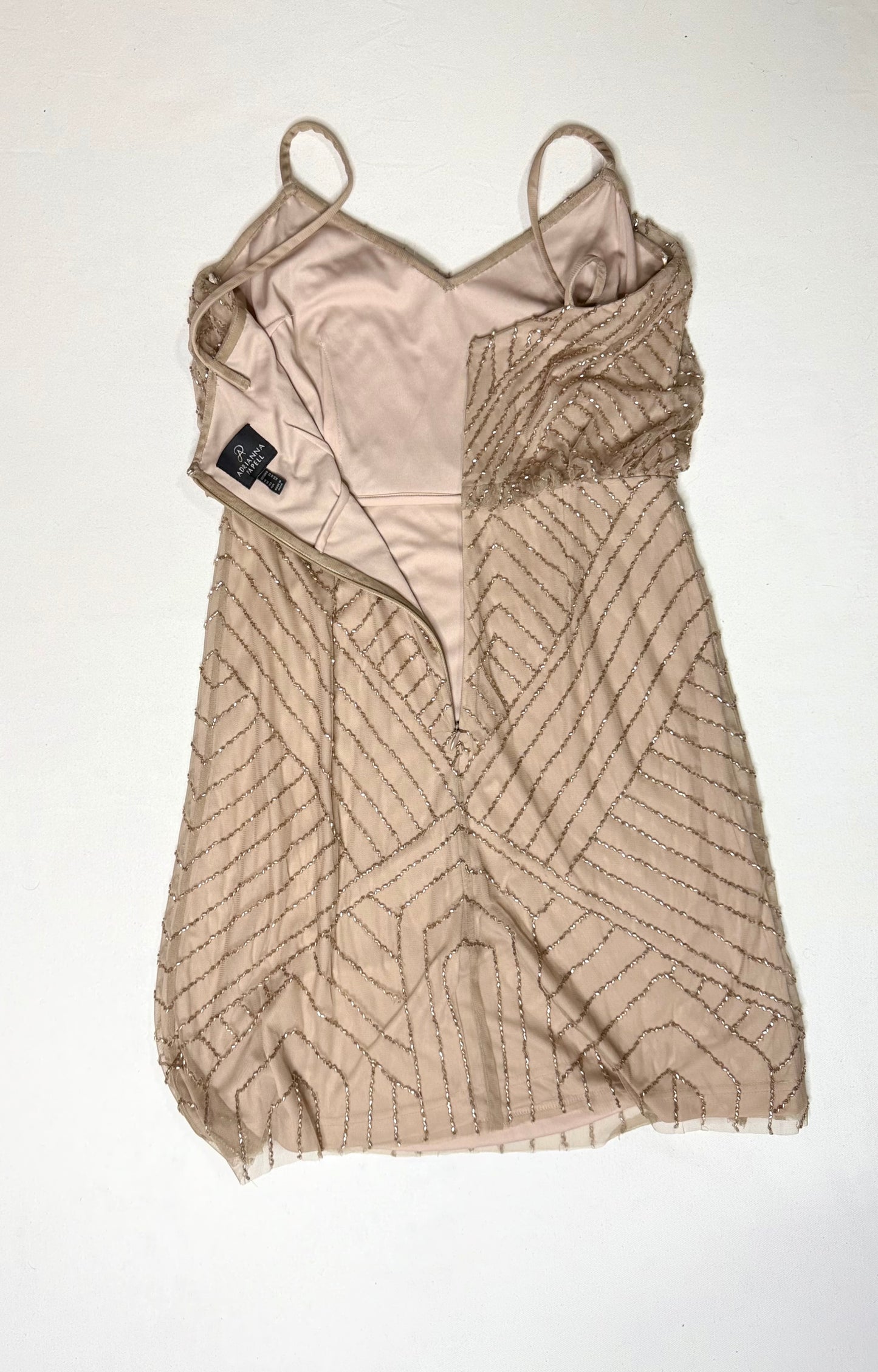 Adrianna Papell Beaded Sophia Cocktail Dress Size 6 Champagne Flapper Style
