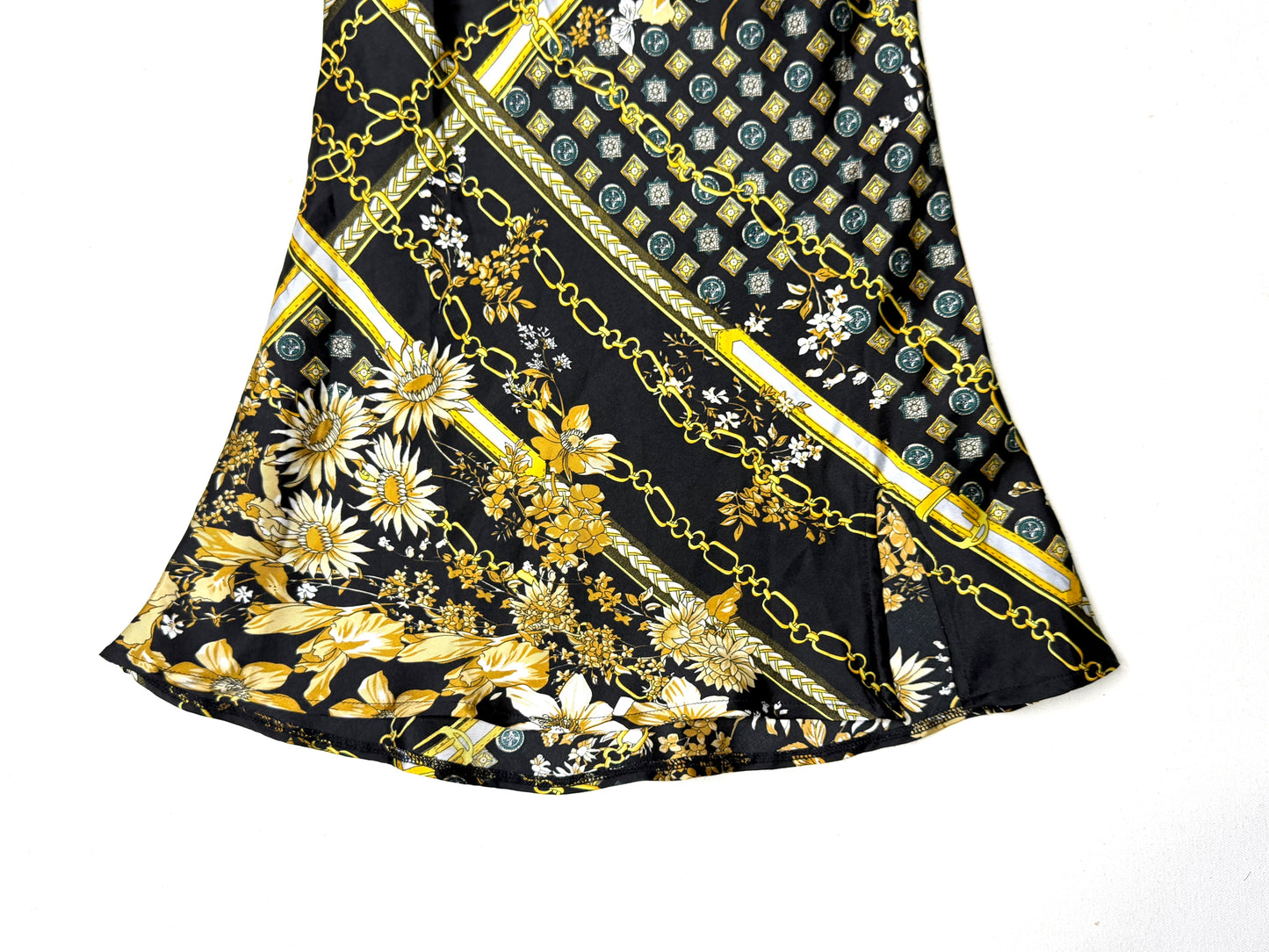Princess Polly Black Gold Chain Floral Satin Mini Slip Dress  Y2K Baroque Party Size 2
