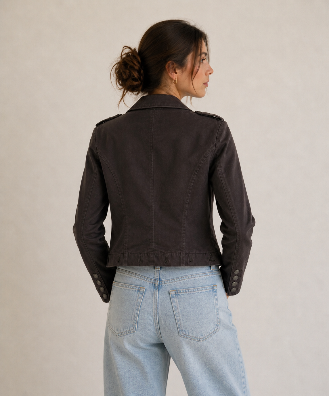 Van Avendonck Cropped Military Style Long Sleeve Brown Jacket Size 6