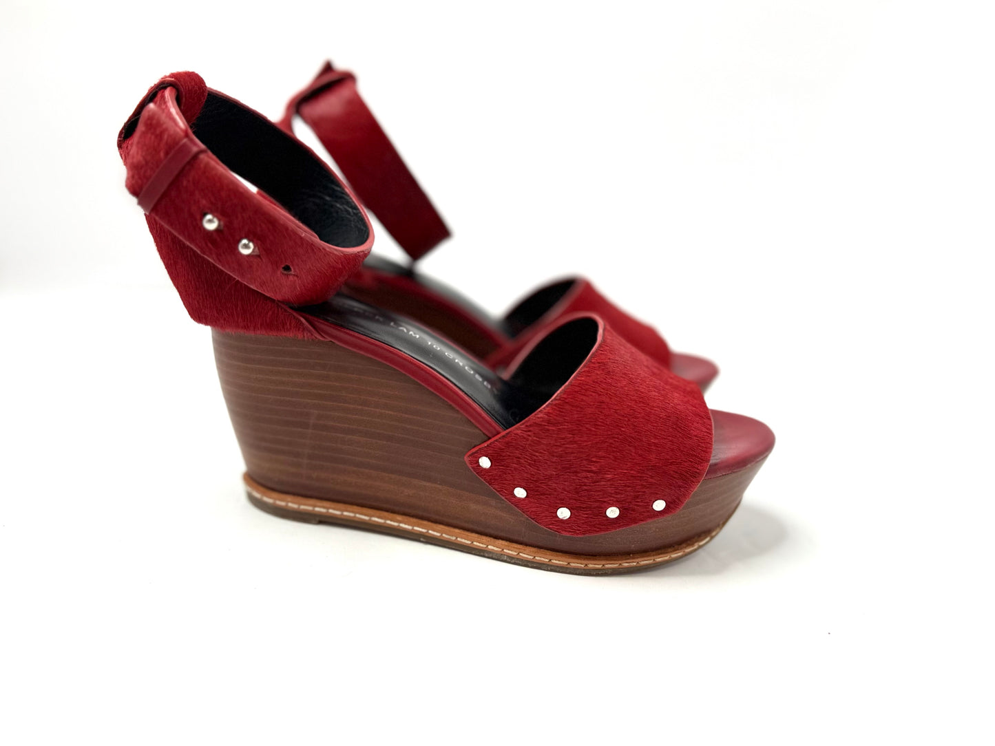 Derek Lam Red Calf Hair Platform Wedge Heels Sandals Size 5.5