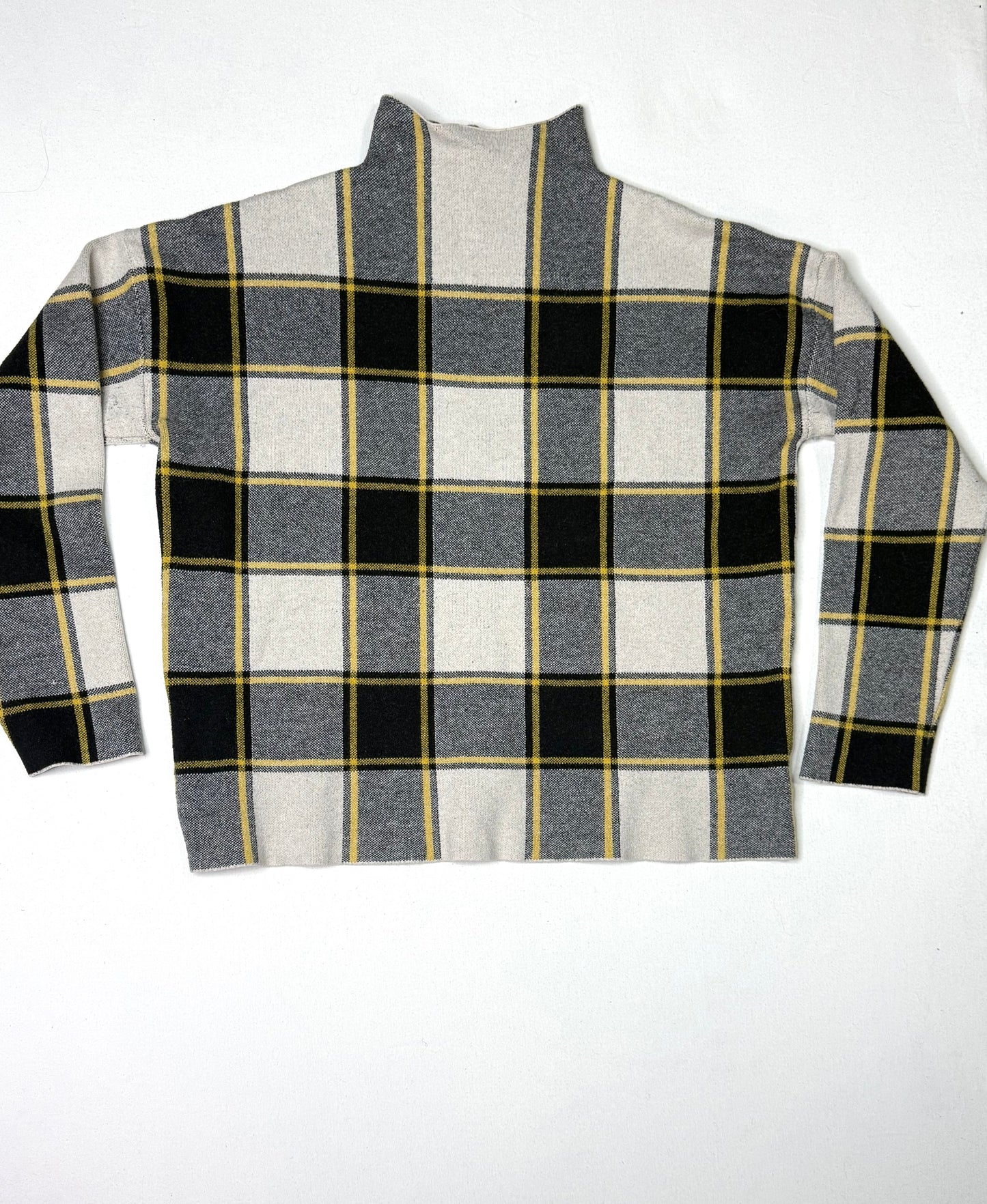 Rachel Zoe Plaid Knit Cardigan Sweater Black Gray Yellow Open Front Women XL