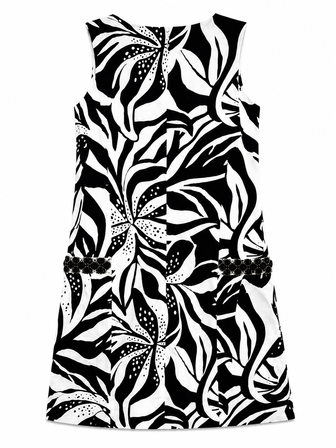 Lilly Pulitzer Black White Tropical Print Sleeveless Shift Dress w/Beaded Pocket Size 6