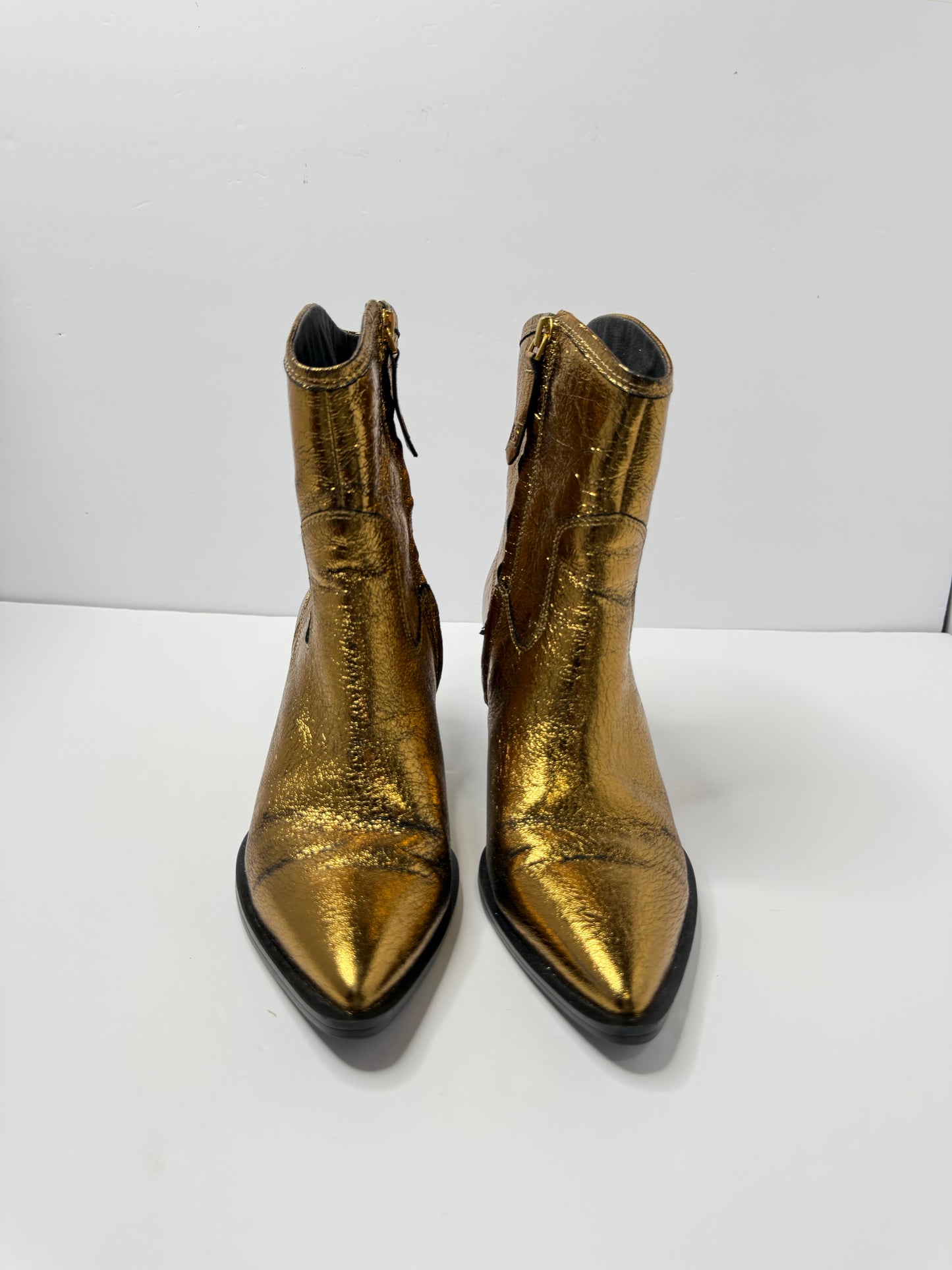 Franco Sarto Metallic Gold Leather Cowgirl Boots Size 7.5