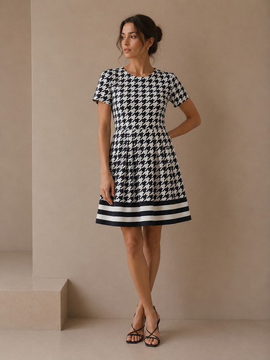 Brooks Brothers Red Fleece 100% Silk Blue & White Fit and Flare Pleated Dress Size 4
silh
