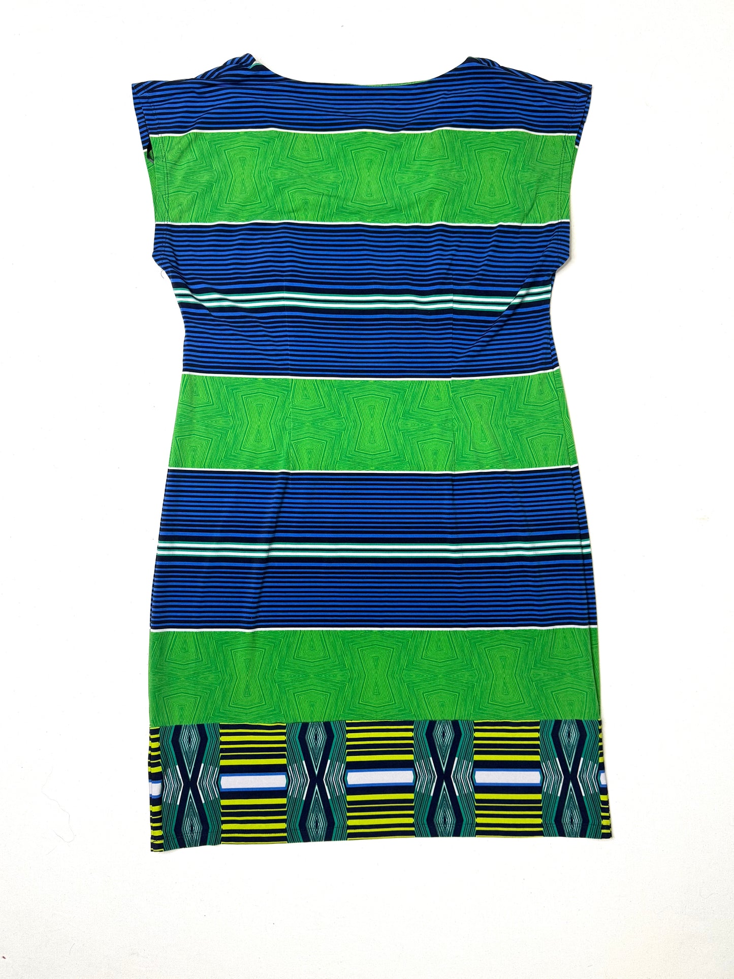 Laundry By Shelli Segal Green and Blue Geometric Cap Sleeve Shift Dress Size S
