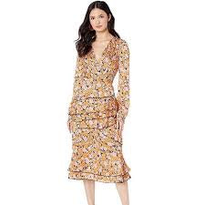 WAYF Floral Tiered V-Neck Dress Size Small – Long Sleeve Lined Midi Dress