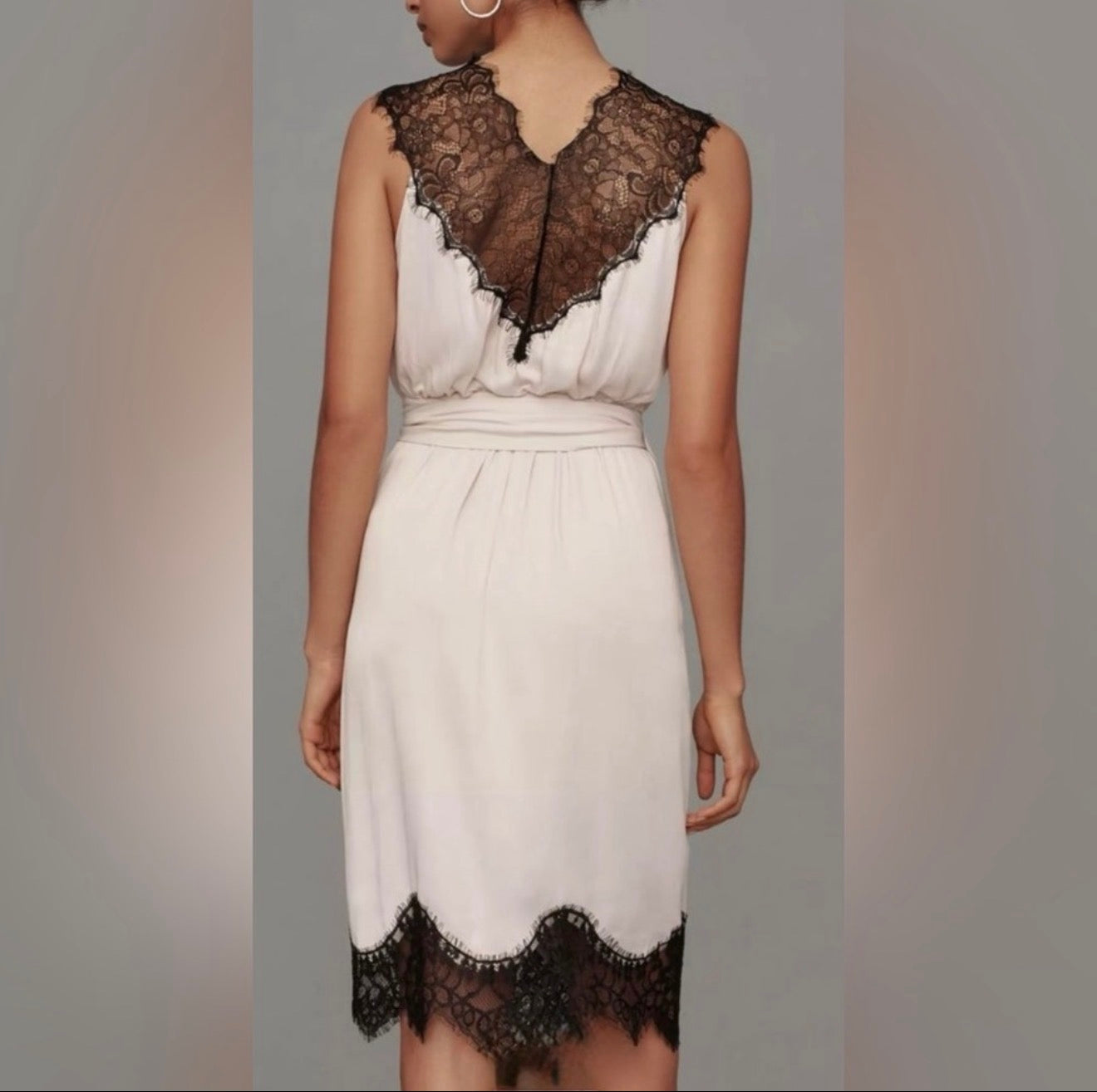 Anthropologie Ivory & Black Lace Wrap Midi Sleeveless V-Neck Midi Dress Size M