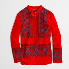J.Crew Paisley Red & Blue Print Tunic Popover Blouse Size Medium