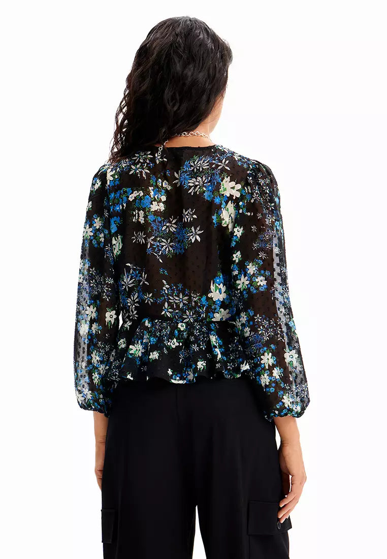 Desigual Plumetis Sheer Peplum Blouse – Size Medium