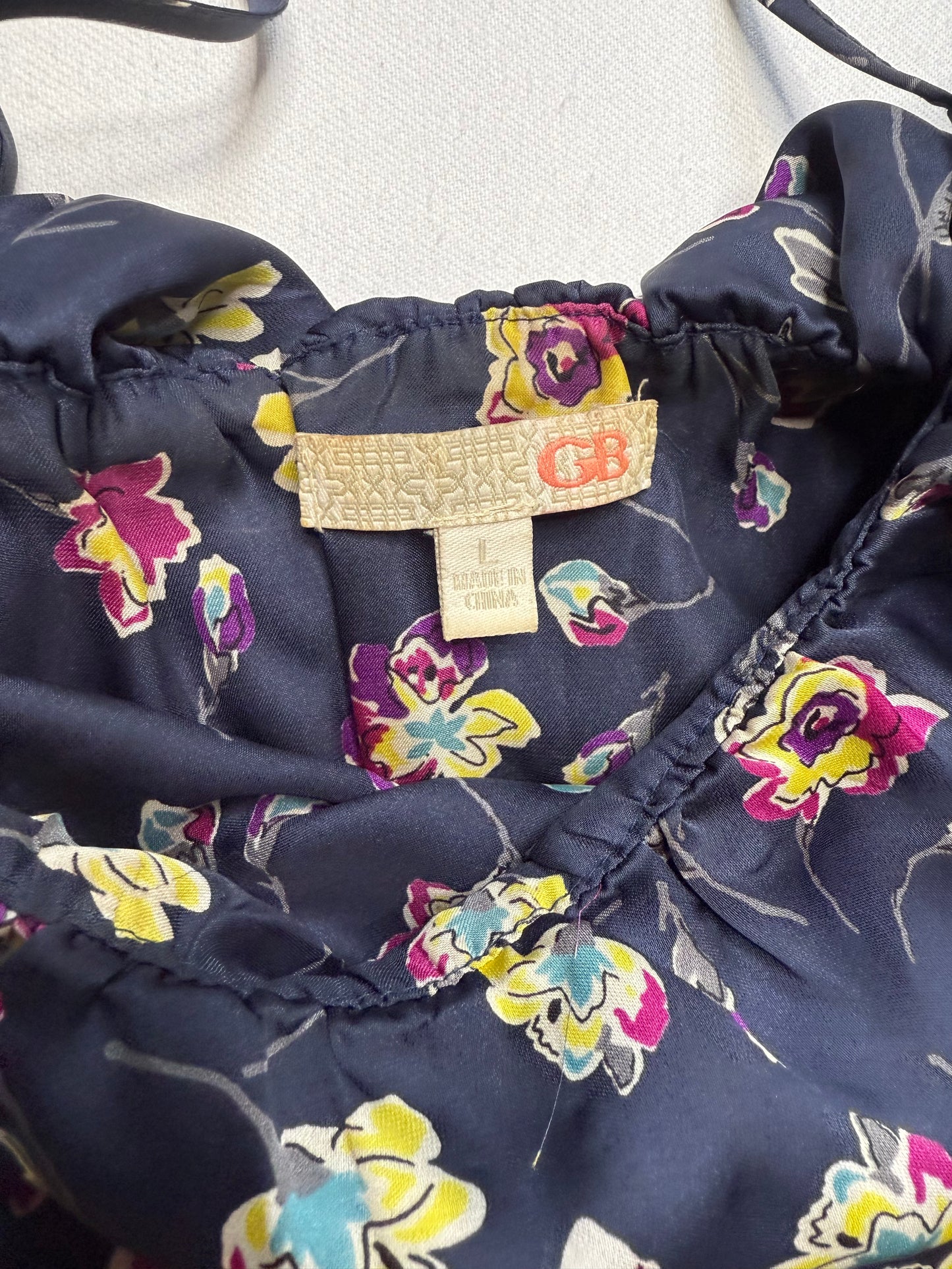 Gianni Bini Blue Floral Ruffle Spaghetti Strap Dress Size Large