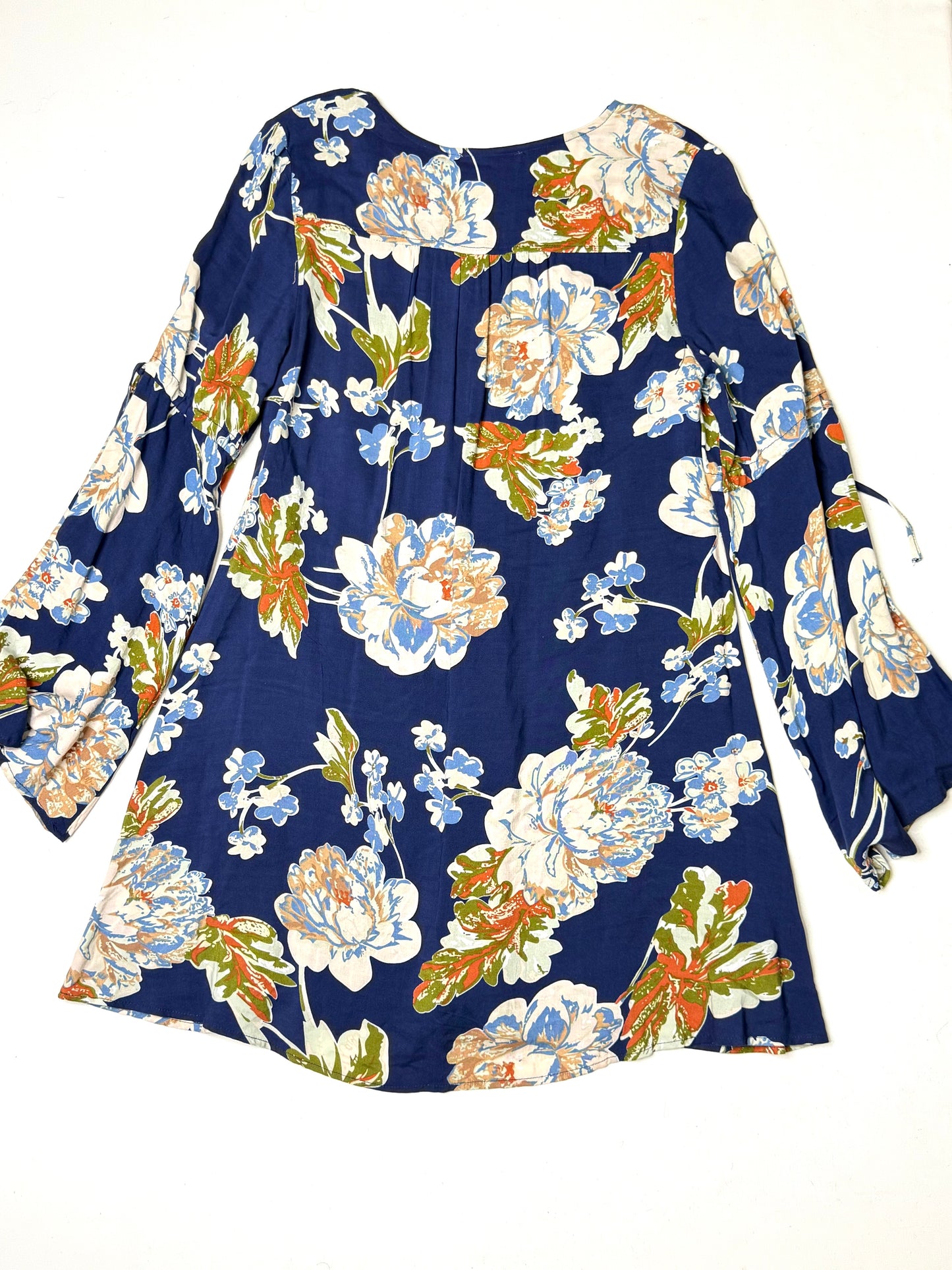 Altar’d State Blue Floral Button Front Bell Sleeve Blouse Boho Romantic Dress Size Small