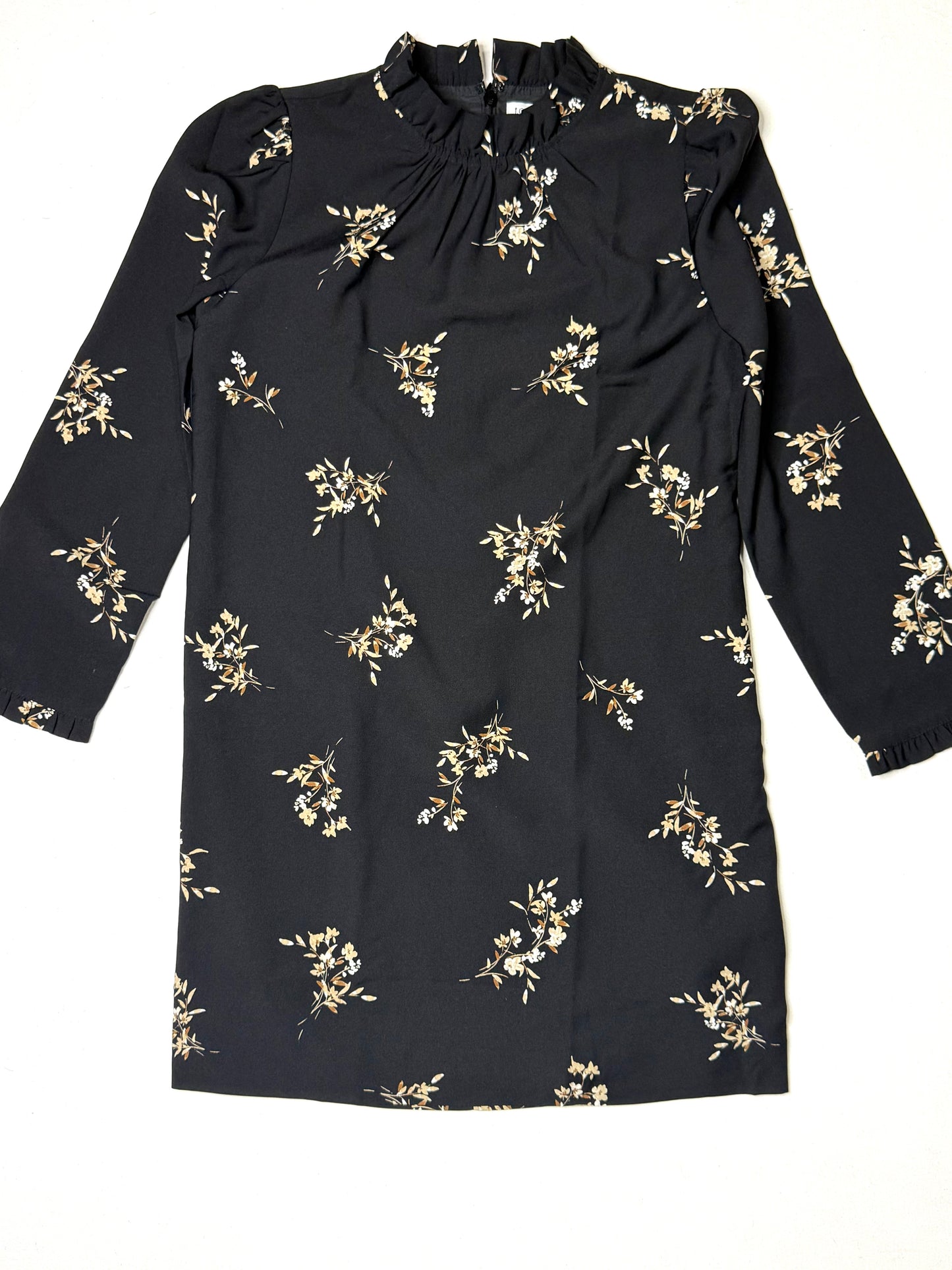 J. Crew Factory Black Long-Sleeve Floral Ruffle Mock Neck Shift Dress Size 2