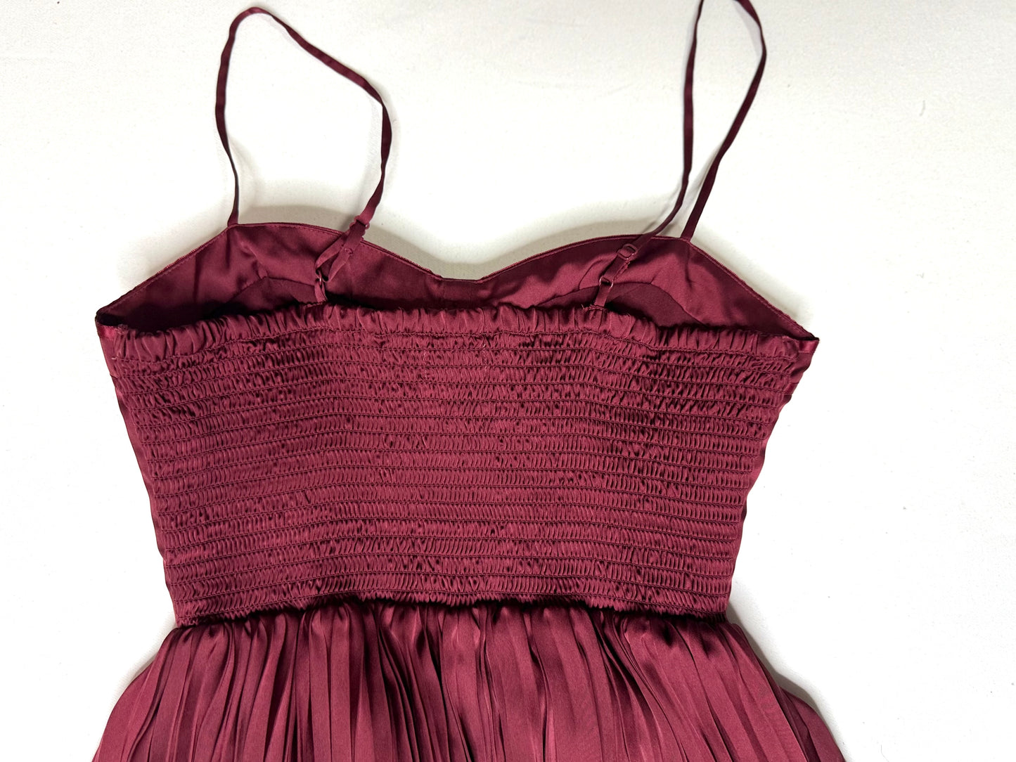 American Eagle Burgundy Satin Mini Dress Size 4 Bustier Bodice Pleated Skirt