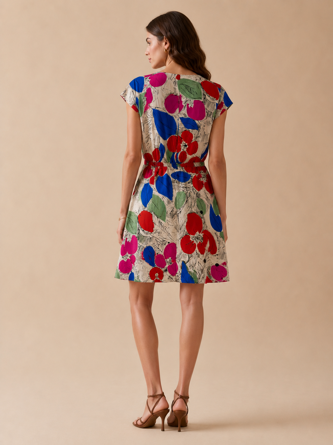 Sara Campbell Floral Print Dress Size Small Colorful Abstract Garden Party Dress Made in USA