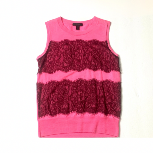 J.Crew Pink & Burgundy Sweater Vest with Lace Overlay – Size XS