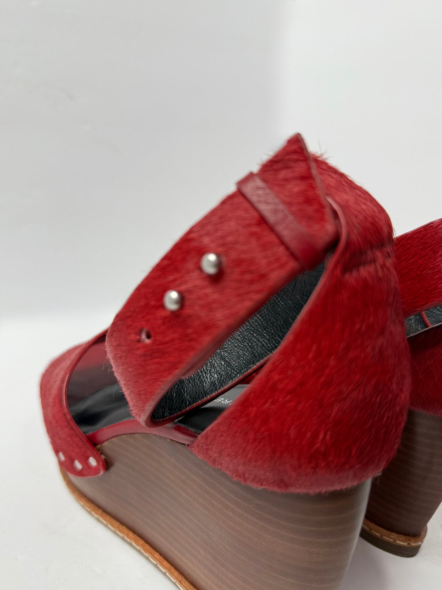 Derek Lam Red Calf Hair Platform Wedge Heels Sandals Size 5.5