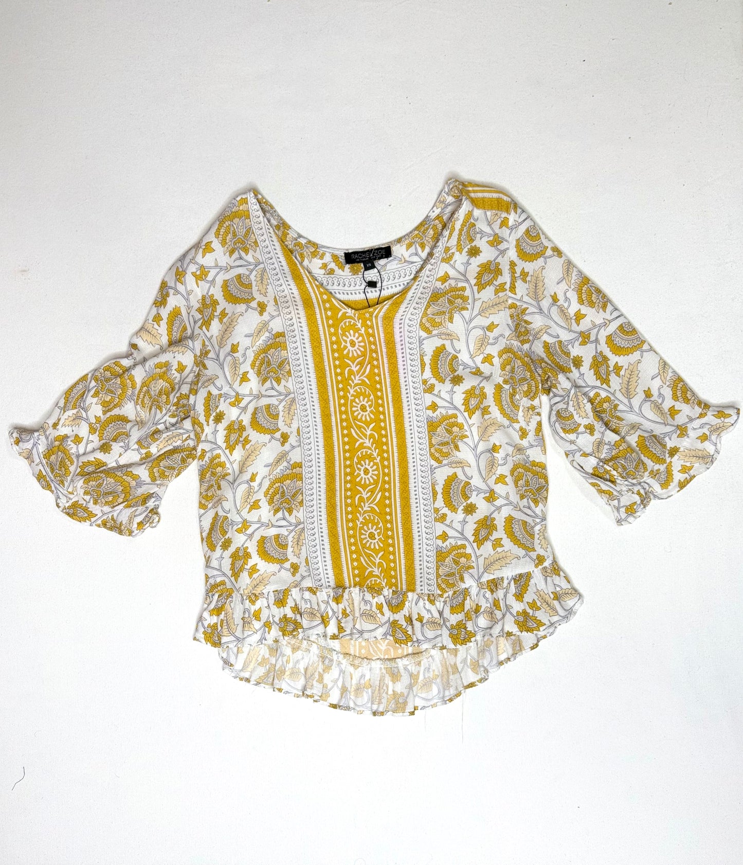 Rachel Zoe Bohemian Paisley Floral Print Peasant Blouse Size XS