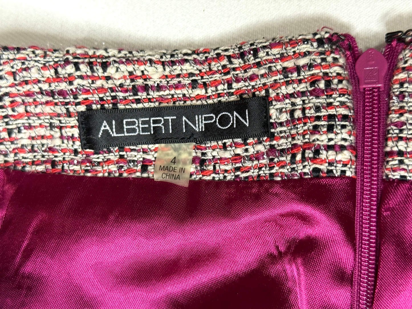 Vintage Albert Nipon Pink Tweed High Waist Pencil Skirt Size 4