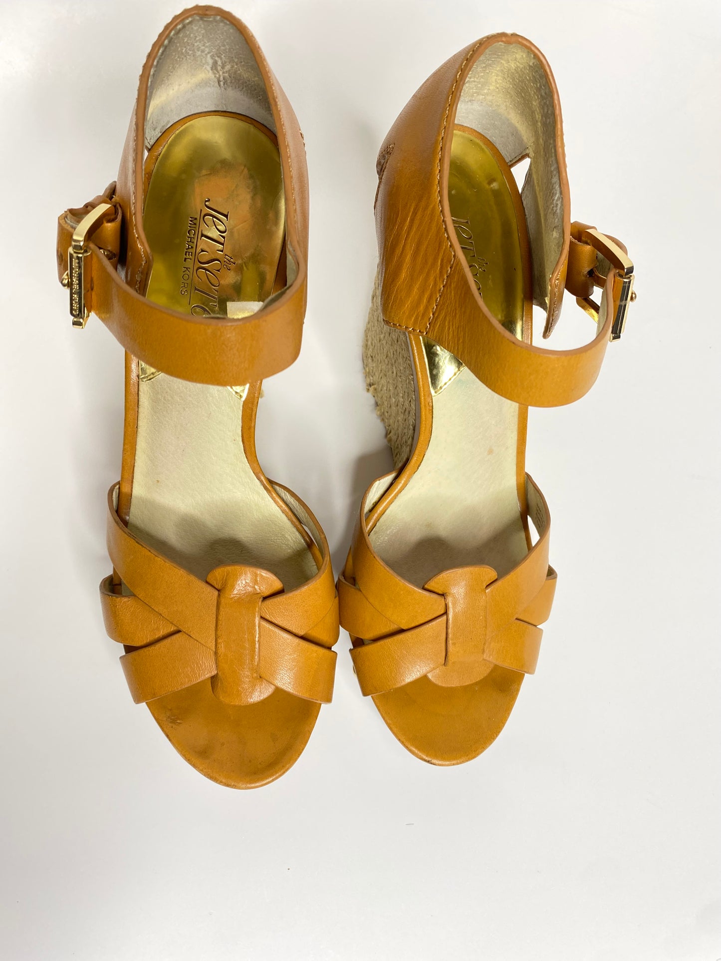 Michael Kors Jet Set Cognac Wedge Sandals Size 7.5