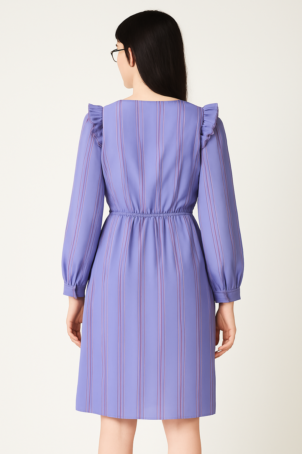 Vintage Charlee Allison Lavender Striped Ruffle Midi Dress – Size 7/8 – Long Sleeve Retro 70s Style