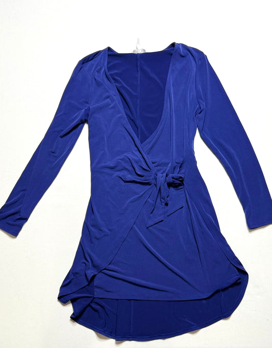BCBG Generation Blue Long Sleeve Wrap Dress – Size Medium, V-Neck, Asymmetrical Hem
