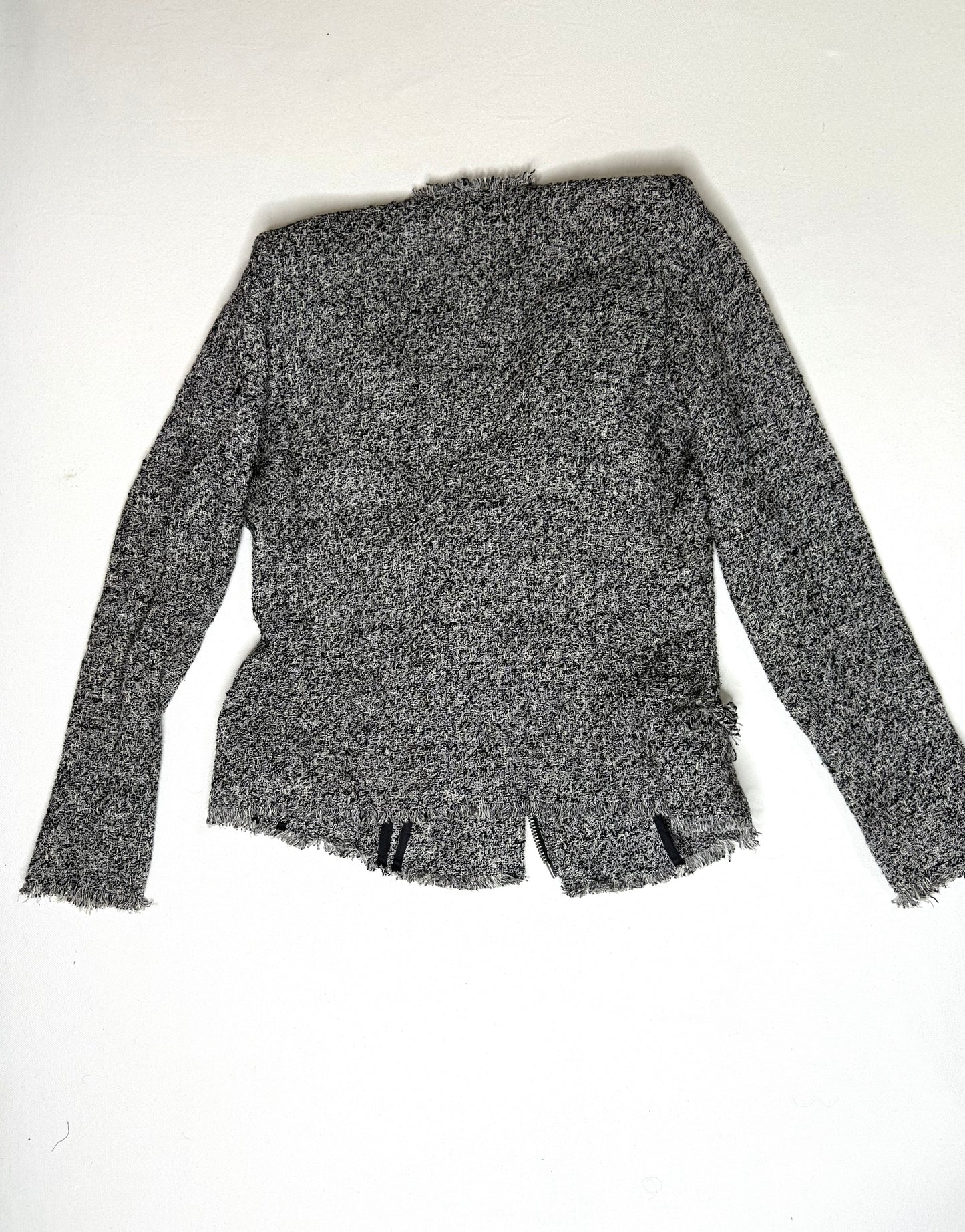 IRO Carlota Tweed Bouclé Asymmetrical Zip Jacket Gray Frayed Trim Size 36 (4)