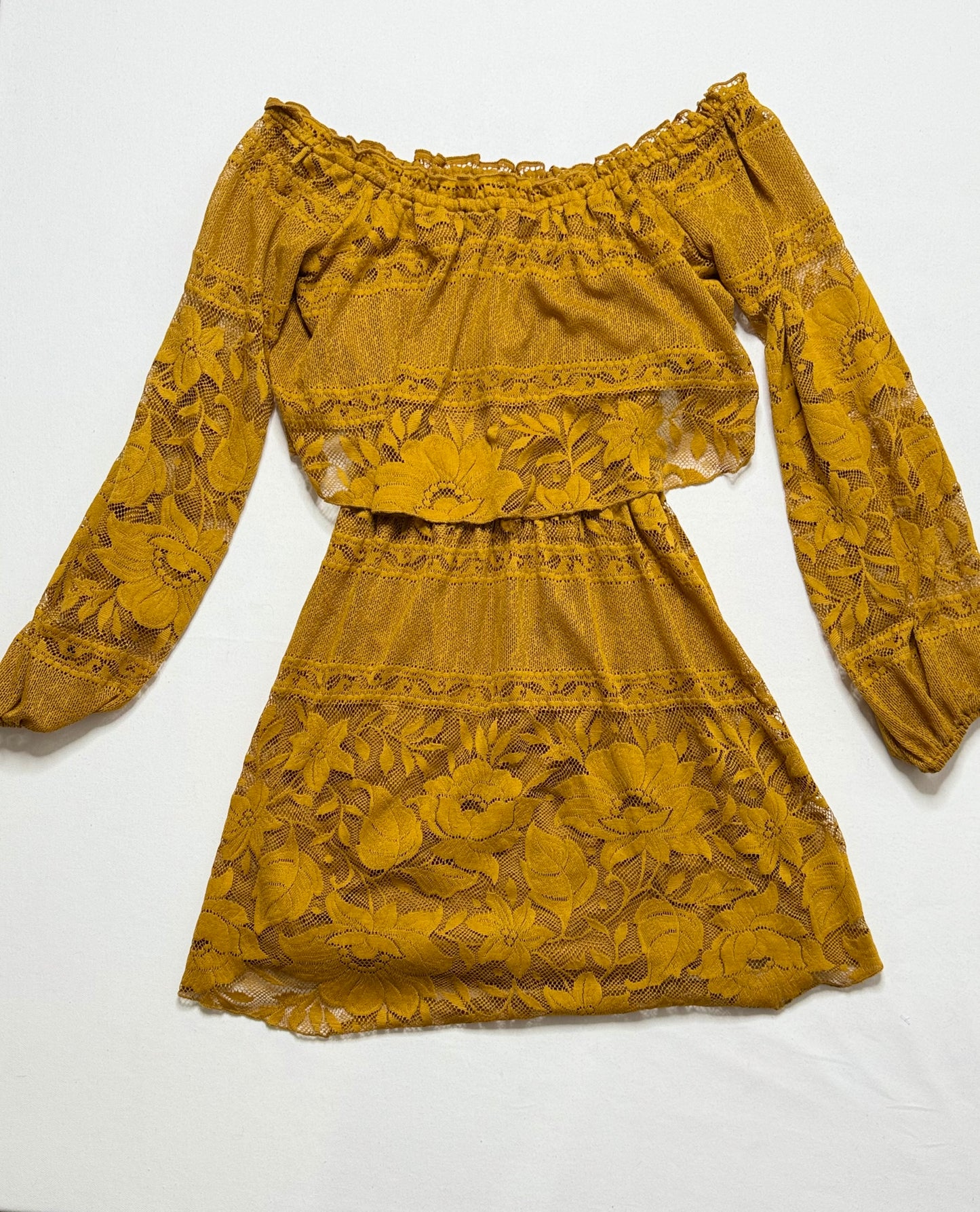 Show Me Your MuMu Off-Shoulder Lace Boho Midi Dress Size XS Lined Long Sleeve