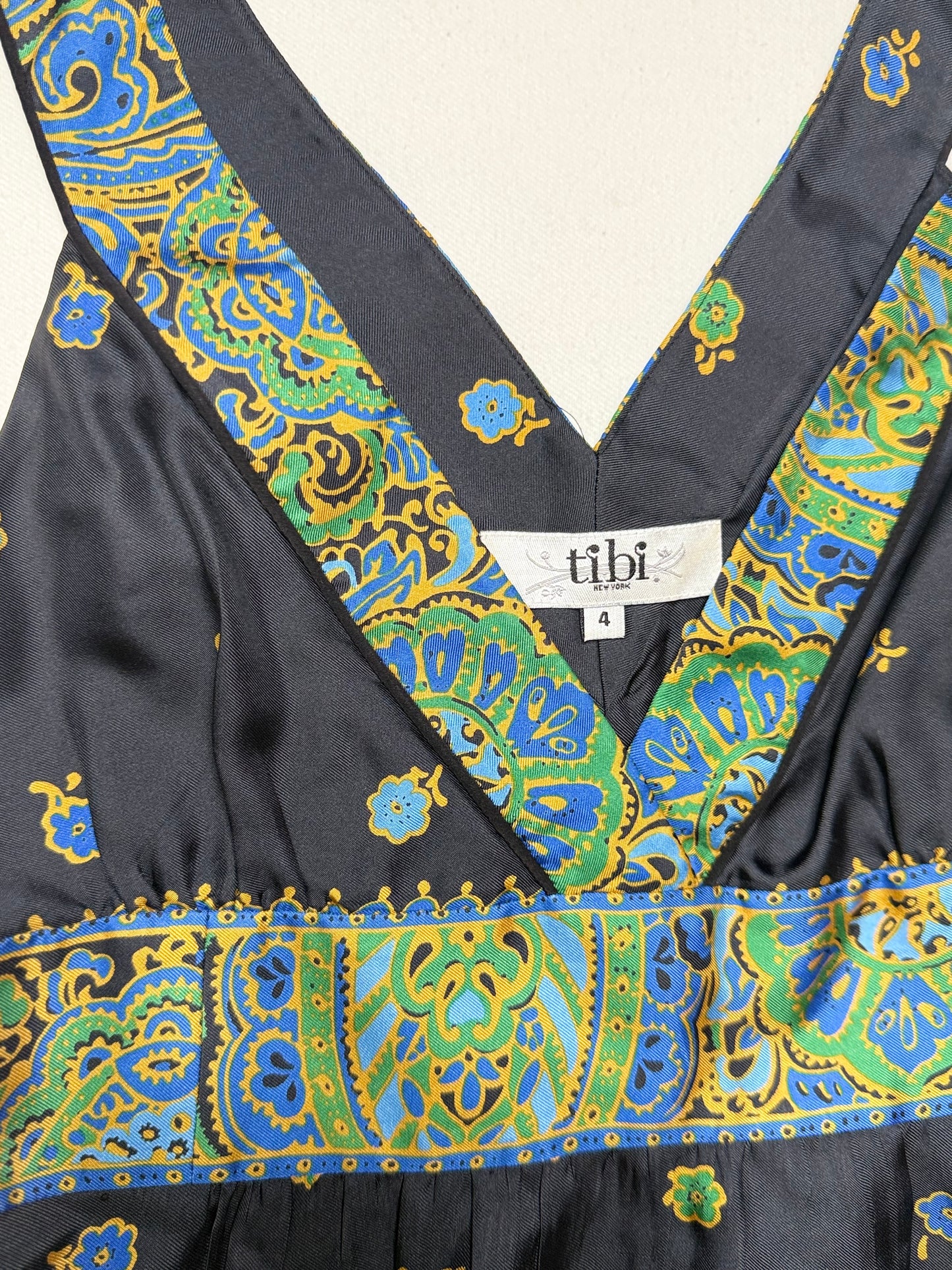Tibi Blue Paisley Print Silk-Blend Sleeveless V-Neck Dress – Size 4