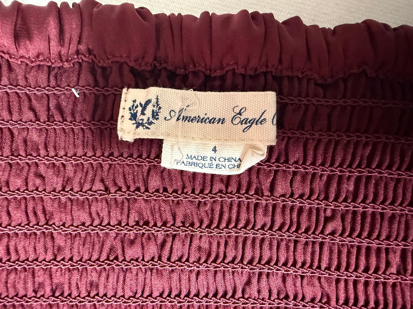 American Eagle Burgundy Satin Mini Dress Size 4 Bustier Bodice Pleated Skirt