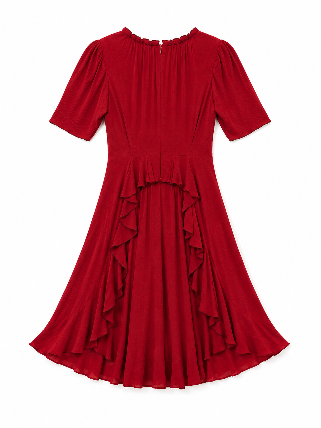 Zac Posen 100% Silk Red Ruffle Dress Size 12 | Romantic Silk Midi Cocktail Dress