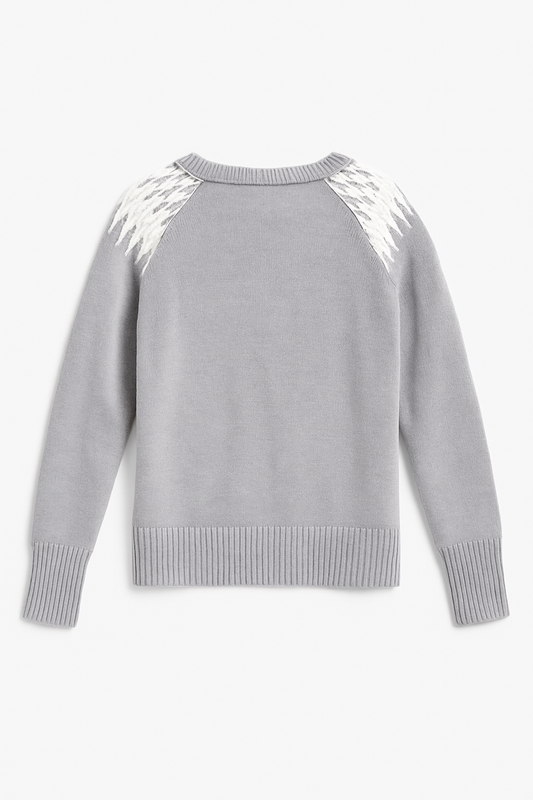 Ann Taylor Factory Embellished Fair Isle Sweater Gray White Size Large