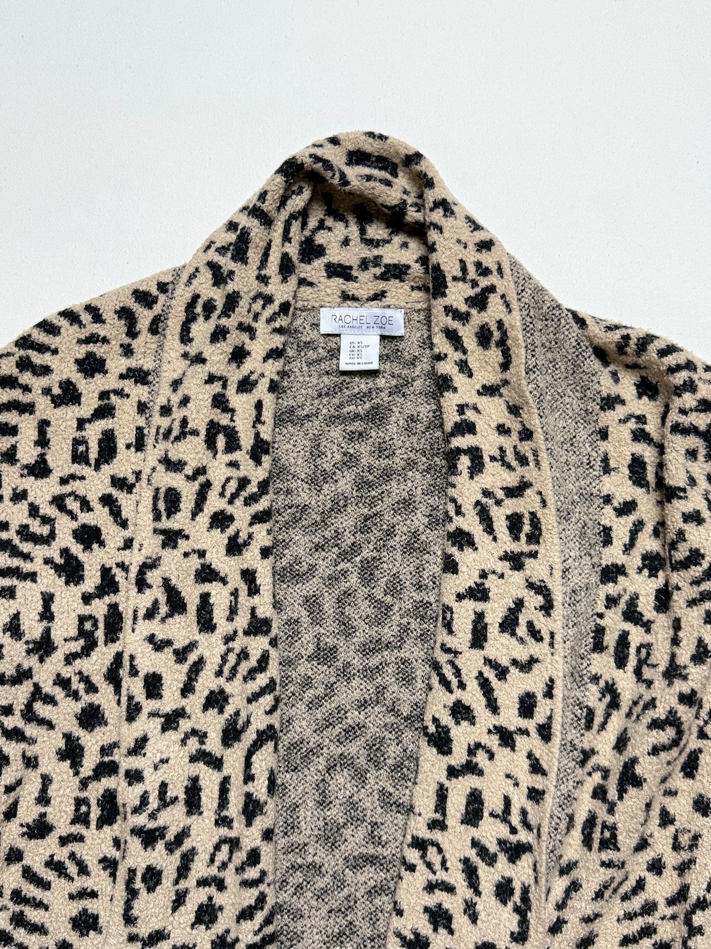 Rachel Zoe Cheetah Print Long Sleeve Sweater with Front Pockets Size XS