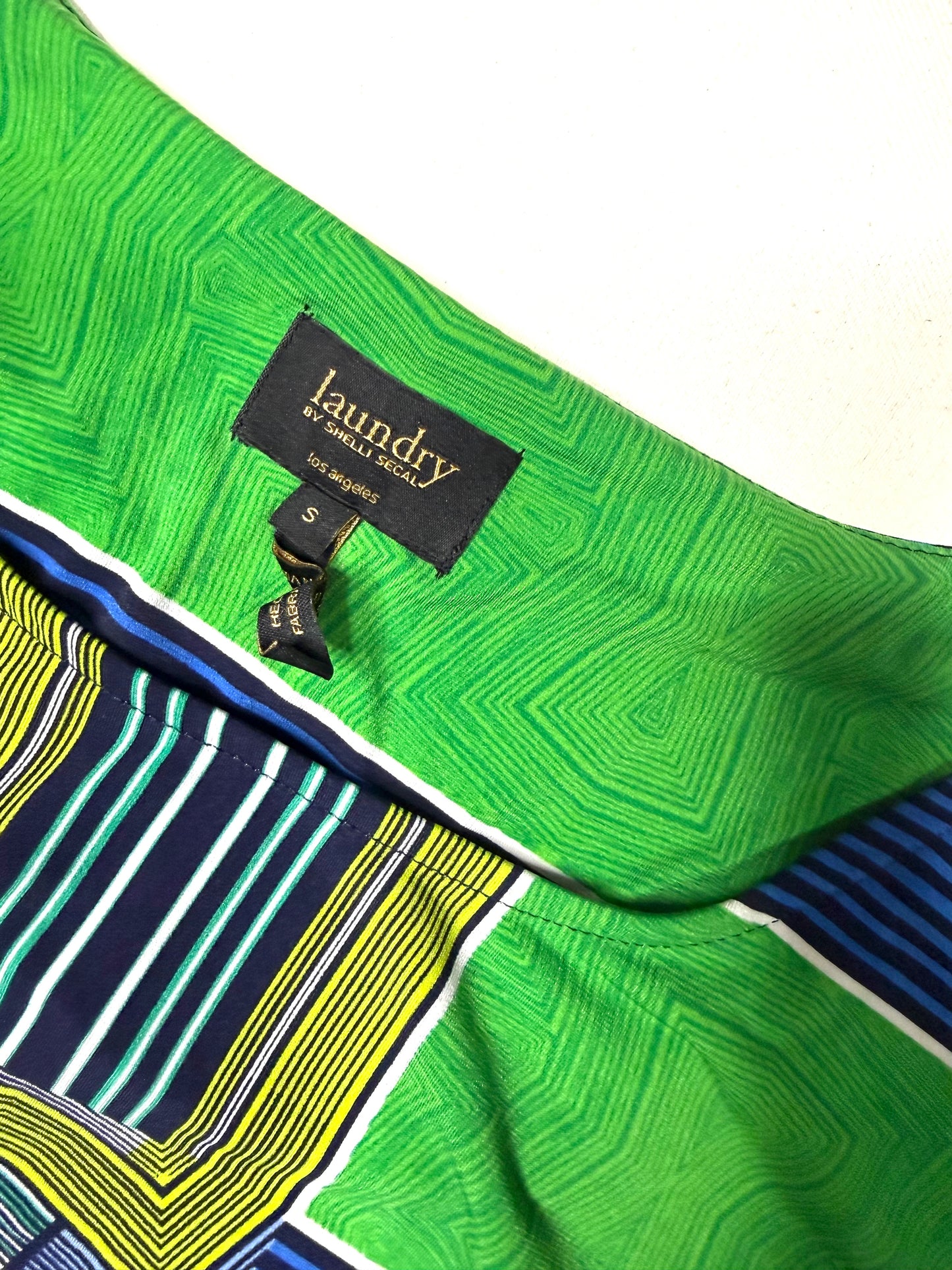 Laundry By Shelli Segal Green and Blue Geometric Cap Sleeve Shift Dress Size S