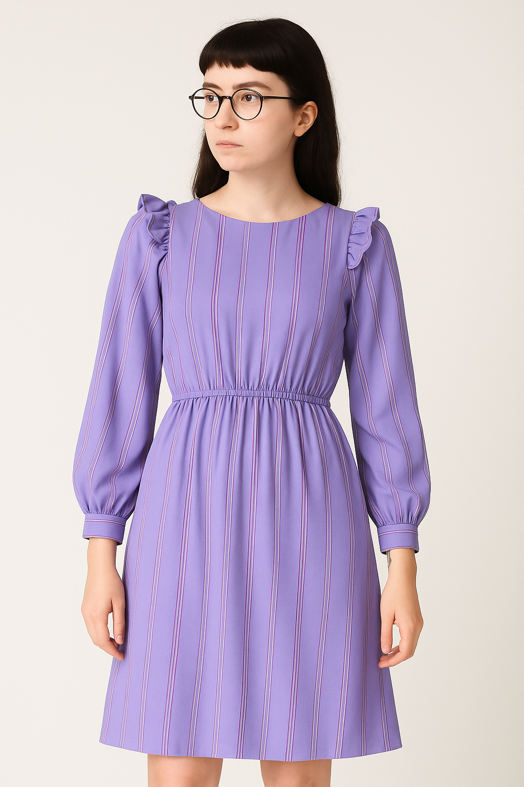 Vintage Charlee Allison Lavender Striped Ruffle Midi Dress – Size 7/8 – Long Sleeve Retro 70s Style