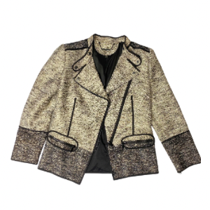 Rachel Zoe Davenport Metallic Tweed Jacket Size 4 | Designer Moto Blazer | Gold & Black Statement Outerwear