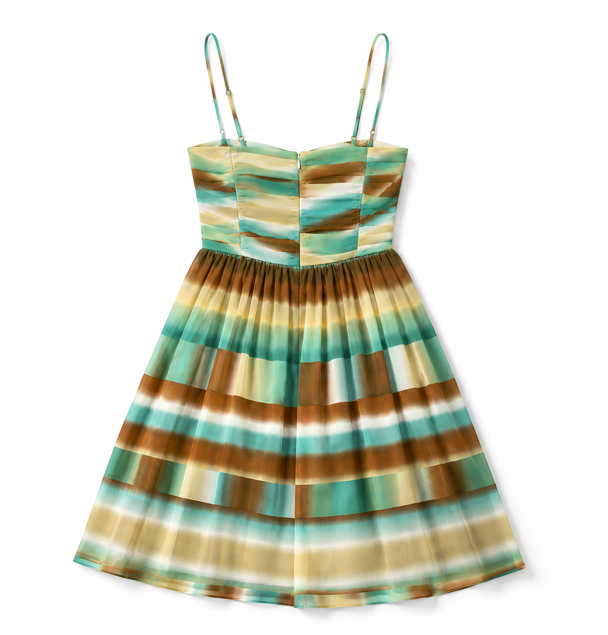 BCBG Green and Brown 100% Silk Pleated Sundress