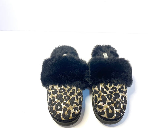 Gianni Bini Black & Gold Embellished Slides – Size 8 – Faux Fur Lining –