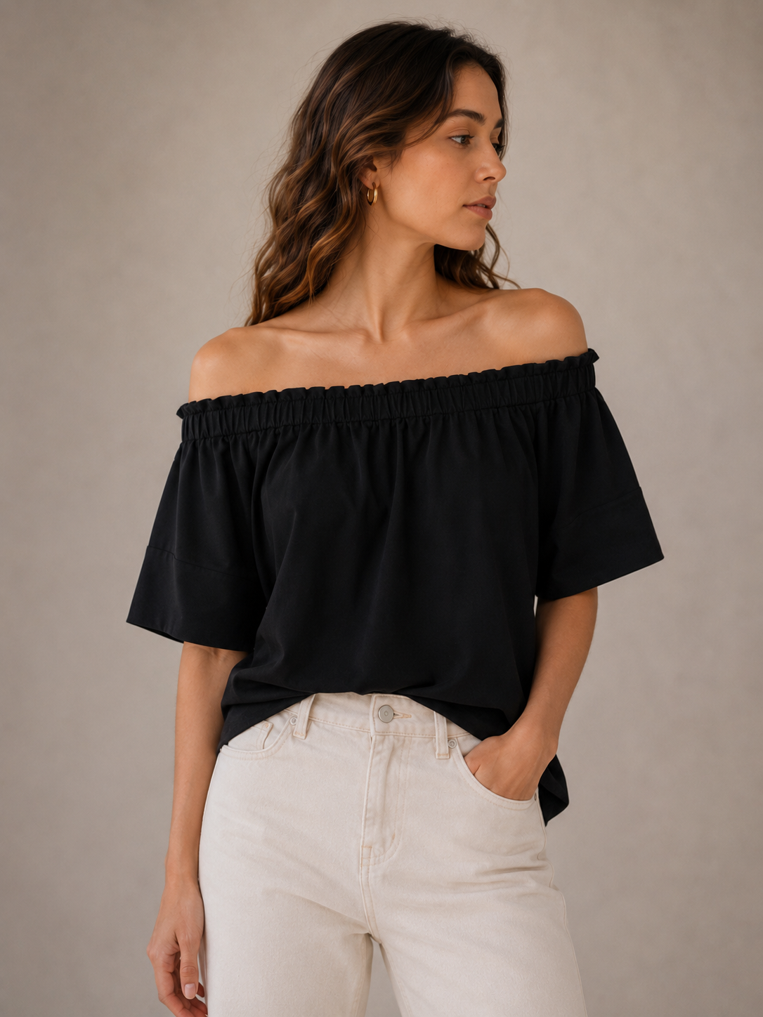 Rachel Roy Off-the-Shoulder Red and Black Blouse – Size Large