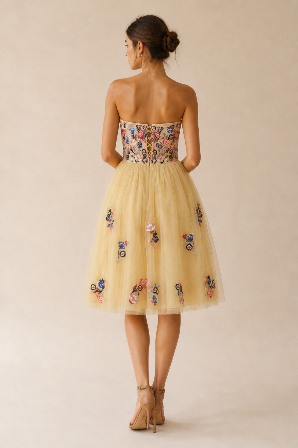 Anthropologie Geode Strapless Floral Corset Lace up Embroidered Tulle Dress Sz S