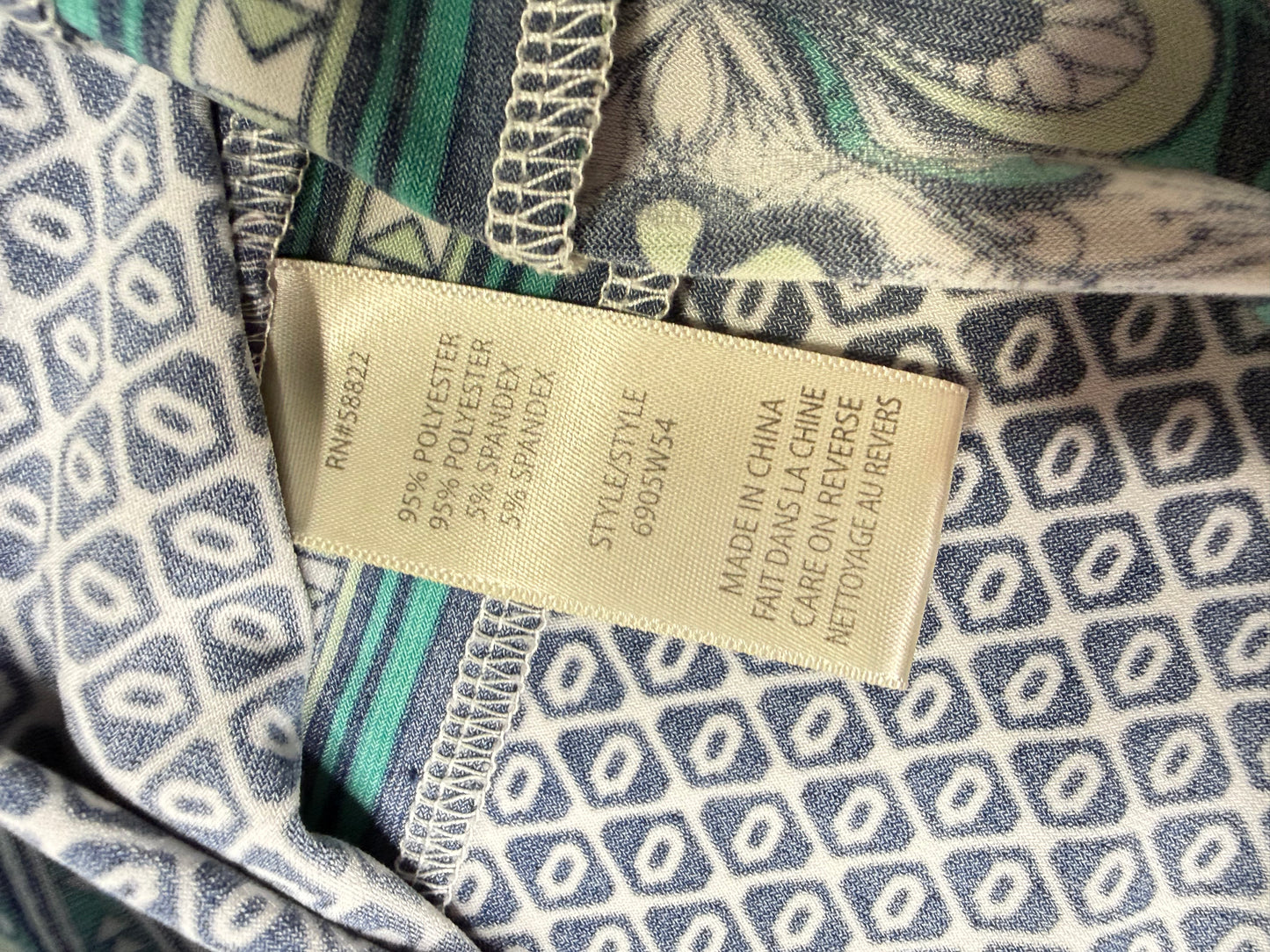Max Studio Sleeveless Shift Dress Geometric Print Green Blue Black Stretch Knit Women’s Small